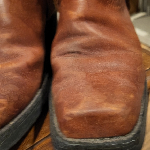 Los Altos Mens Brown Greasy Leather Motorcycle Square-Toe Cowboy Boots Size 9 - Picture 7 of 12